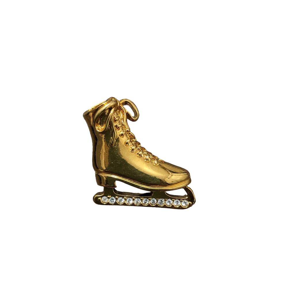Vintage AVON Gold Tone Rhinestone Ice Skate Tie Tack Pin